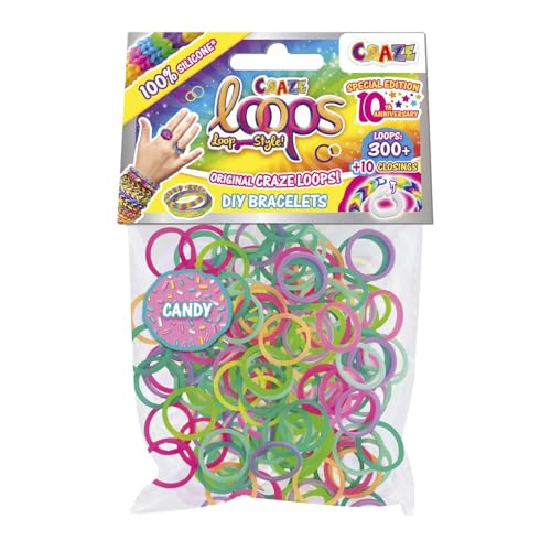 CRAZE loops BAG 300 - Loom Bänder Recharge avec 300 élastiques et 10 fermoirs Mélange de couleurs, 100% silicone doux pour la peau