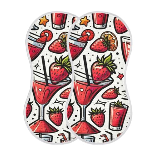 Muslin Burp Cloth for Baby 2PCS Stropical Strawberry Cocktails Super Absorbent Burping Cloths, Bibs for Newborn Boys Girls