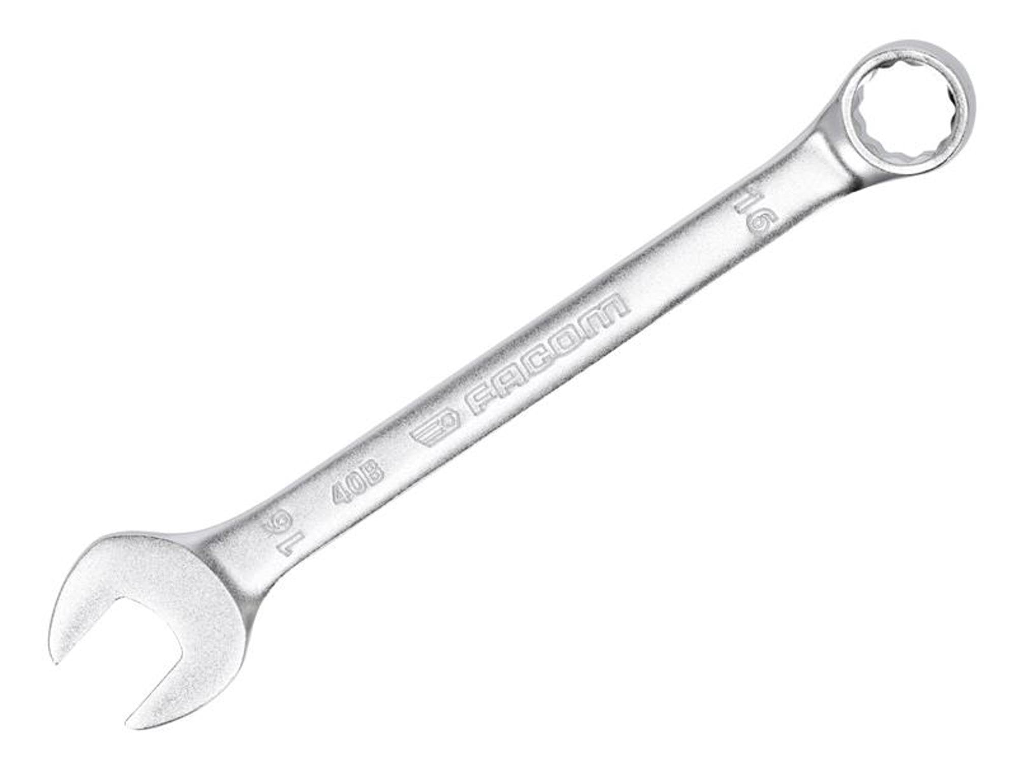 Facom 40B.16 Slim Metric Combination Spanner 16Mm - 12-Point Ogv, 15 Offset, Matt Chrome Finish 3662424112546