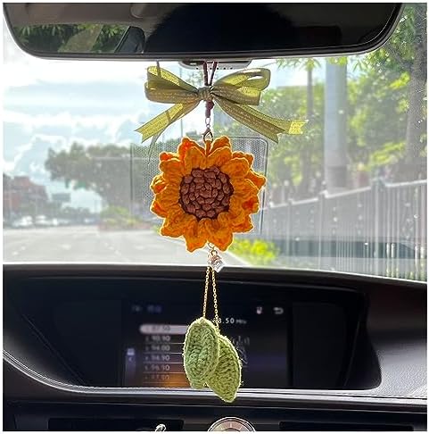 Rumyve Car Interior Mirrors - 2 Packs Rose Flower Pearl Car Mirror Hanging Charms With Cross, Silver - View #4