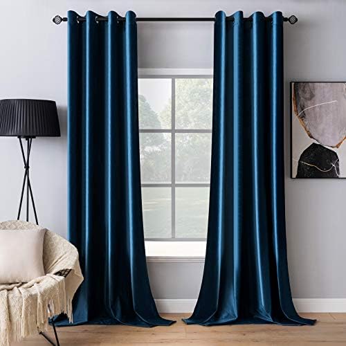 MIULEE Blue Velvet Curtains 108 Inches Length Extra Long Blackout Curtains Thermal Insulated Soundproof Room Darkening Grommet Drapes for Living Room Bedroom 52 x 108 Inch 2 Pcs Peacock Blue