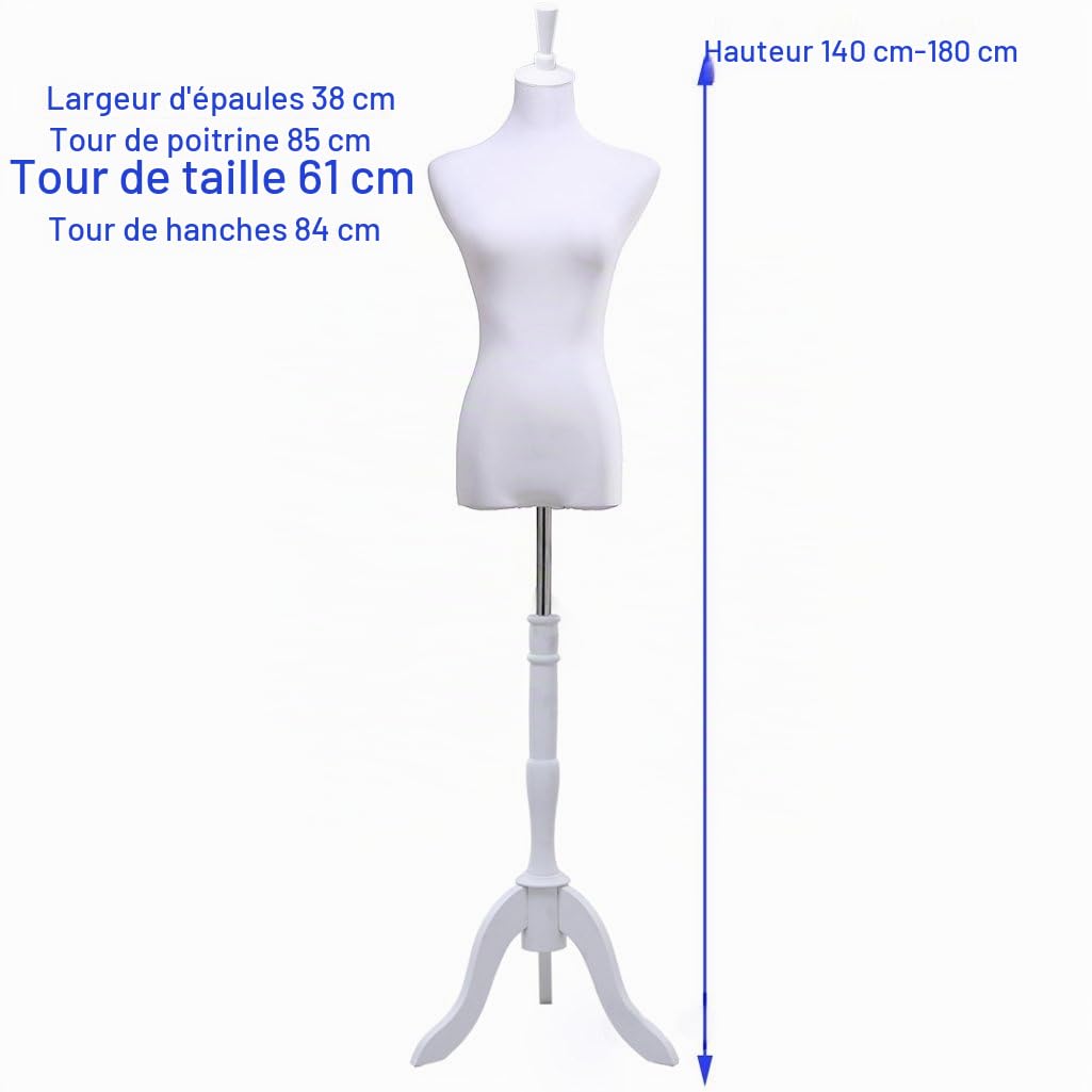 Loywe Mannequin de couture Buste de femme réglable en Hauteur avec trépied en Bois Taille 32-36 Blanc LW6017W