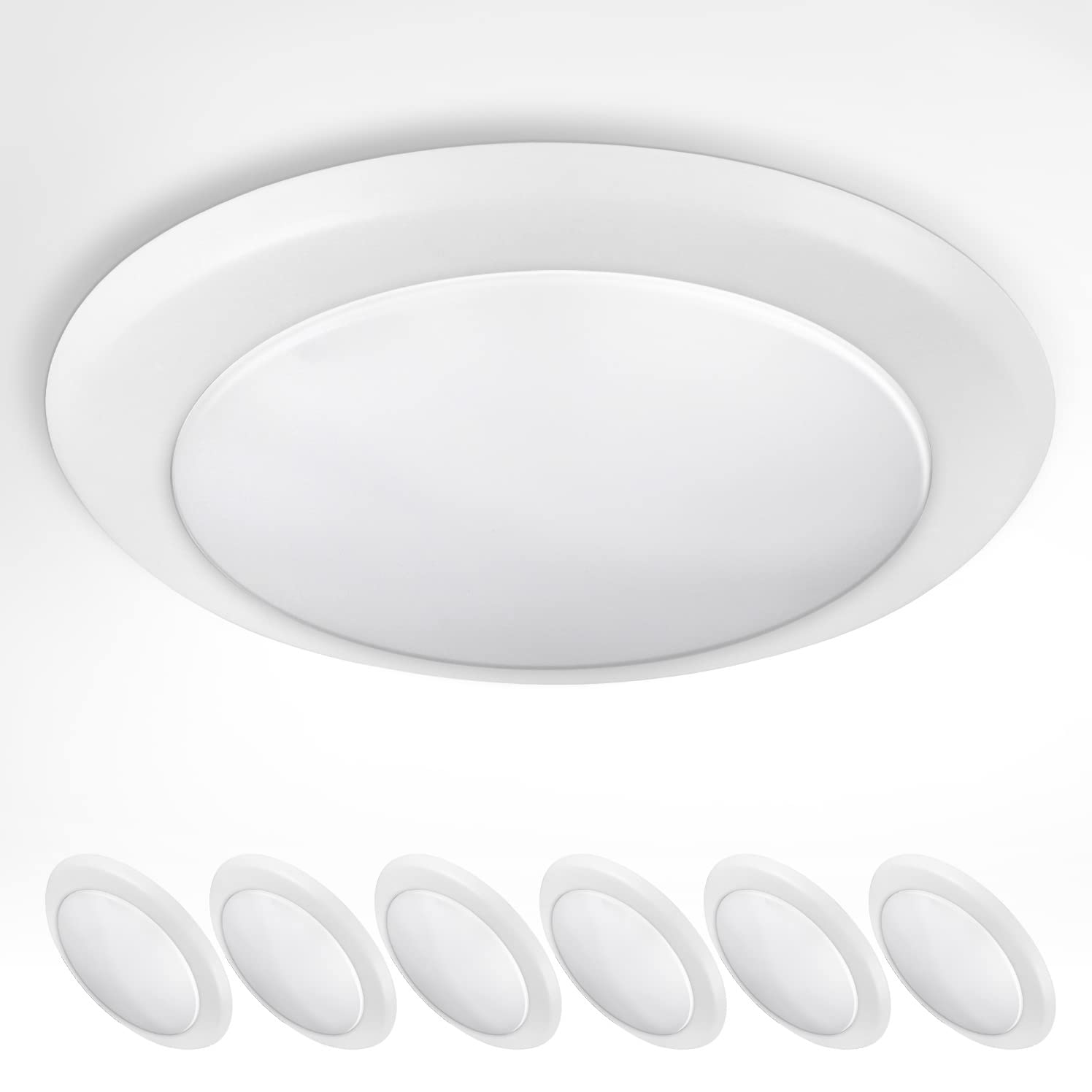 ASD6 Inch Flush Mount Ceiling Light, Wet Rated Dimmable LED Disk Light, CRI 90, J-Box or Recessed Can, White Finish, 1300 LM, 15W (130W Replacement), 5000K (Daylight), Energy Star, ETL, 6 Pack