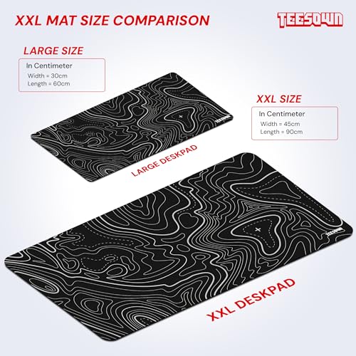 Image of XXL Black Topographical Extended Mousepad (17.5x35.5) inches for Laptop Desktop PC and Gaming Desk Mat Rubber Base Desk Pad