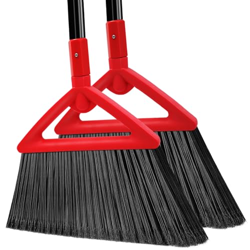 Image of Heavy Duty Broom Outdoor and Indoor, 2 Pack Upgraded Commercial Angle Brooms, Perfect Red Broom of House, Kitchen, Garage, Courtyard