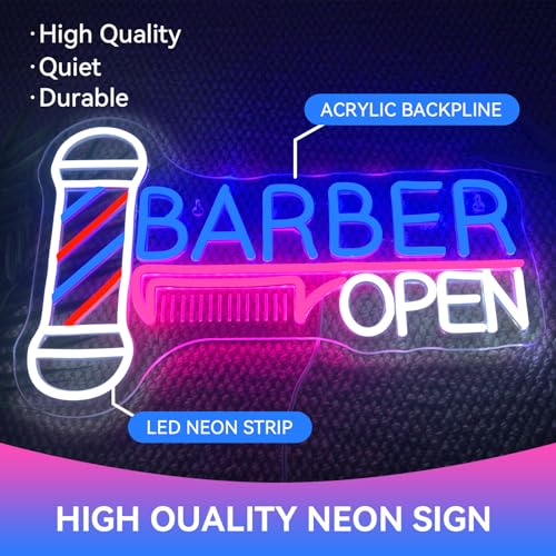 Image of Ineonlife Barber Open Neon Sign Accessories Light Up for Wall Decor Modern Led Sign for barbershop Small Acrylic Art Decor for hair salon make up shop Decorations 15.74x14.17 inch USB POWER