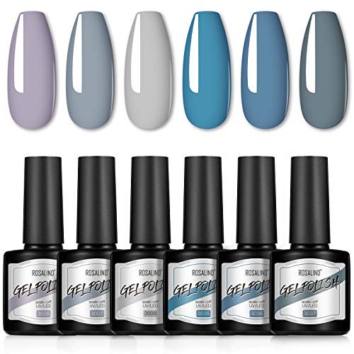 ROSALIND Gel Nail Polish 6pcs Green Gray,Nail Art Decoration DIY at Home Nail Gel Set