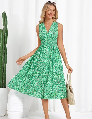 Image of GRACE KARIN Women's 2025 Casual Summer Tank Dress V Neck Sleeveless Midi Floral Beach Dress with Pockets