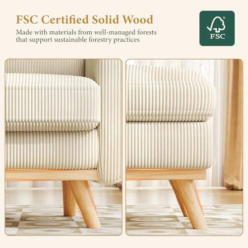 Image of Vesgantti 38.5 inch Accent Chair with Movable Ottoman, Comfy Corduroy Armchair with Spring Cushion, Reading Chair with Ottoman, Modern Single Sofa for Living Room, Bedroom and Apartment, Beige