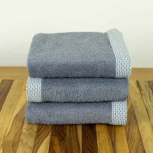 Image of RANGOLI 100% Bamboo Face Towel Set of 3, 500 GSM, Quick Dry Towels for Face, Gym, Travel, Ultra Soft Highly Absorbent, 30Cm X 30Cm, Dark Grey