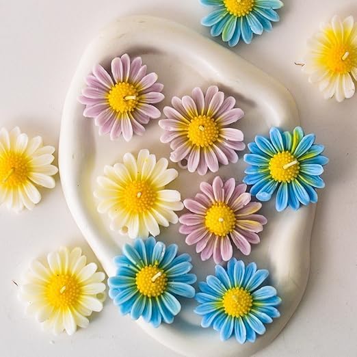 Soy Wax Eco - Friendly Multicolor Daisy Flower Shaped Floating Candles for Water Bowl - Set of 12 | Scented Decorative Candles with Rose Fragrance | Perfect for Diwali, Party and Wedding