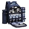 Apollo walker Picnic Backpack Set for 4 with Cooler Compartment,Detachable Bottle/Wine Holder Including Large Picnic Blanket(45"x 53") for Picnic Family and Lovers Gifts,Outdoor,BBQ Time (Blue)