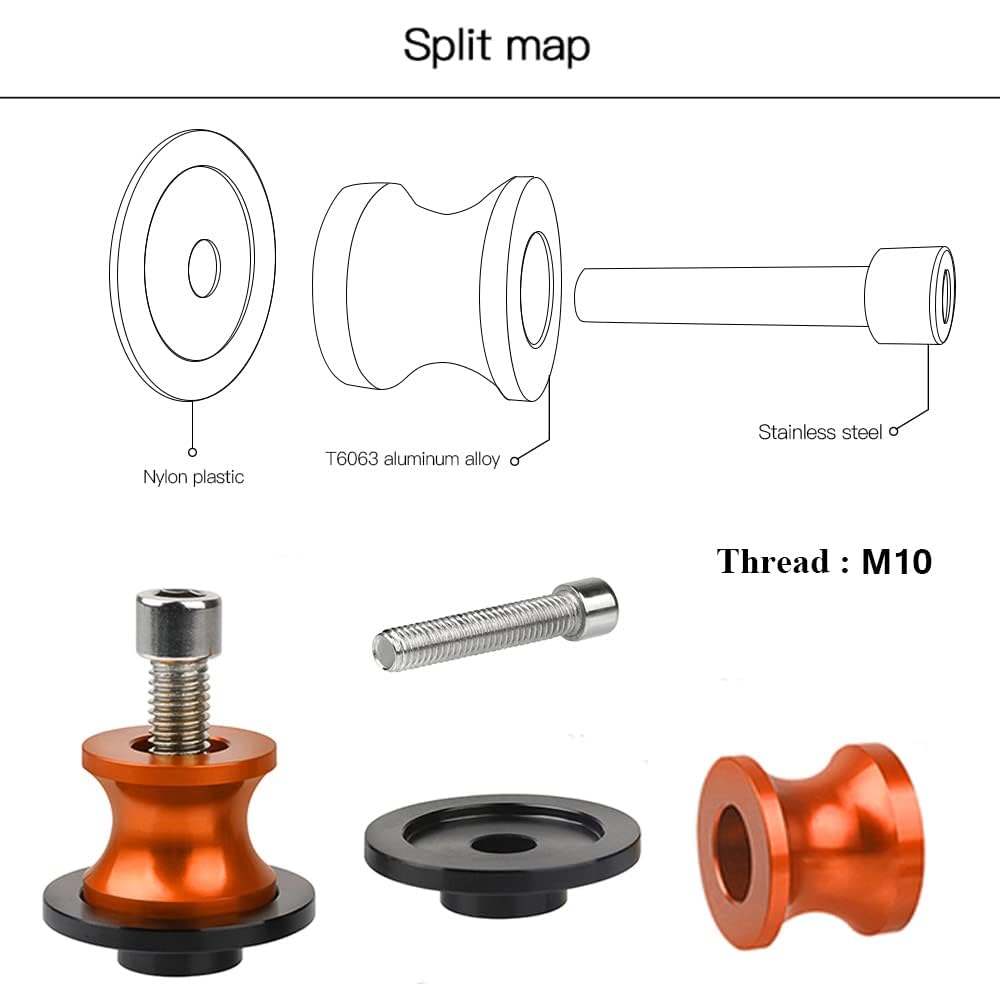 2pcs Moto Diabolos M10*1.25 10mm Bobine Universel pour Duke 125 390 RC125 RC390 Z750 Z1000 Ninja 250 400 ER-6N ZX10R ZX6R FZR 1000 400 600R-Orange