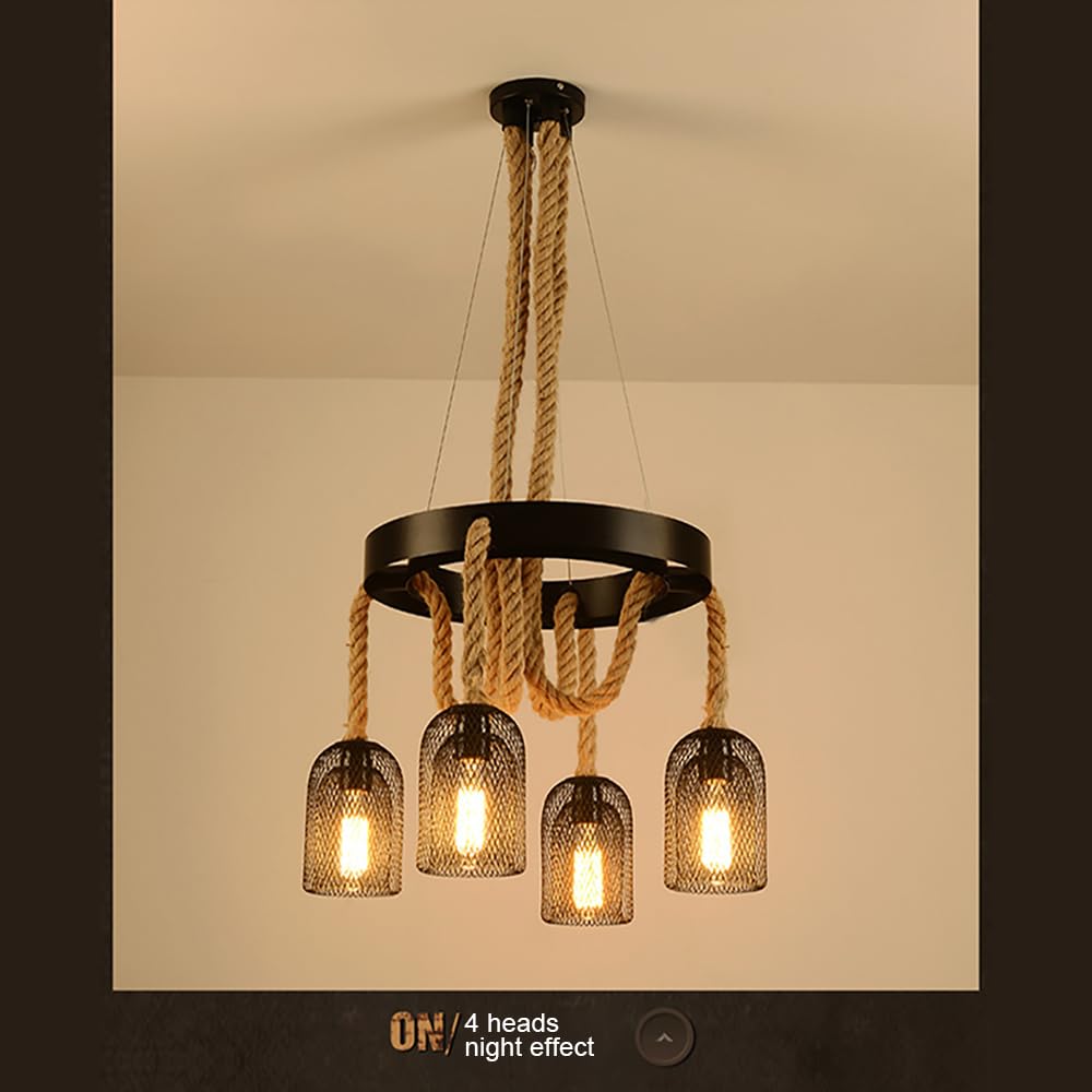 Przemysłowa lampa wisząca retro, żyrandol z liny konopnej do wystroju loftu, kawiarni i restauracji