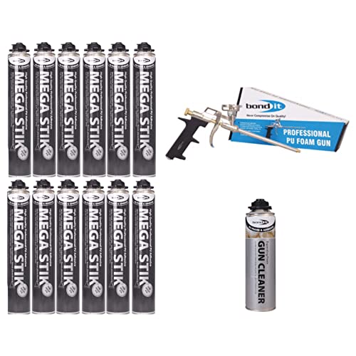 Image of Bond It Mega Stik 750ml Plasterboard Adhesive X 12 With Gun & Cleaner by Alliance Remedial Supplies