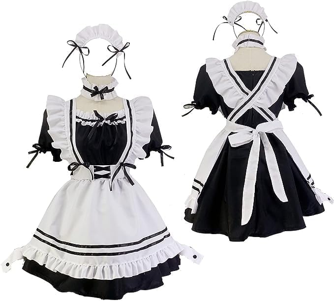 CarolynDesign Japanese Girl Anime Cosplay Costume Maid Ladies French Apron Apparel Set Sailor School JK Clothing, Black, S — image 1