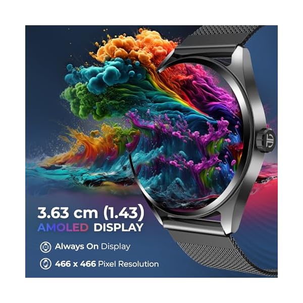 titan crest 143 amoled smart watch with bt calling ai morning briefs functional crown health tracking aluminium body 100 sports modes smartwatch for men and women rose gold mesh strap