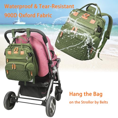Image of Astro alan Baby Diaper Bags with Changing Station, Waterproof Diaper Bag Backpack for Moms Dads with USB Charging Port, Baby Shower Gifts, Large Capacity diaper backpack, Green