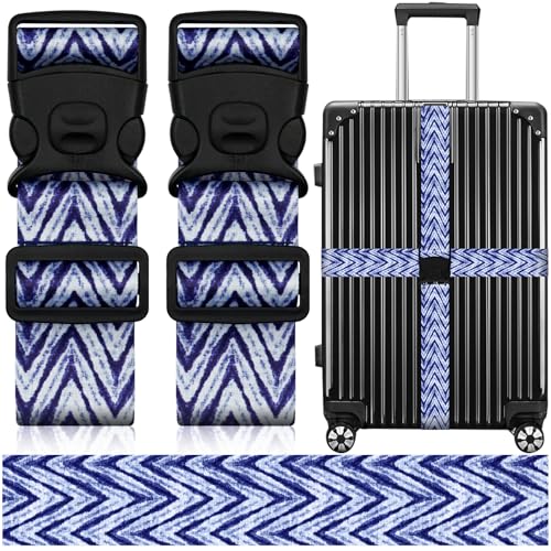 Image of 2 Pack Luggage Straps for Suitcases, Adjustable Travel Belt with Double Lock and Quick Release Buckle, Heavy Duty Nylon Bag Packing Strap, Unique Identifiers Business Travel Accessories-Blue Wave