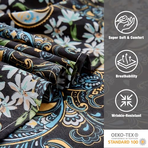 JSD Black Paisley Floral Printed King Sheet Set Extra Deep Pocket by JSD - Used condition - Image 6