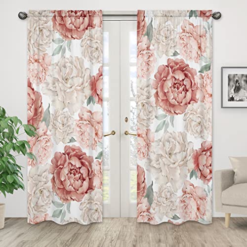 Image of Sweet Jojo Designs Blush Pink Boho Shabby Chic Floral Girl Window Curtains Treatments Panels Baby Nursery Kids Bedroom Kitchen Living Room Playroom Coverings Set of 2 Off White Bohemian Flower Elegant