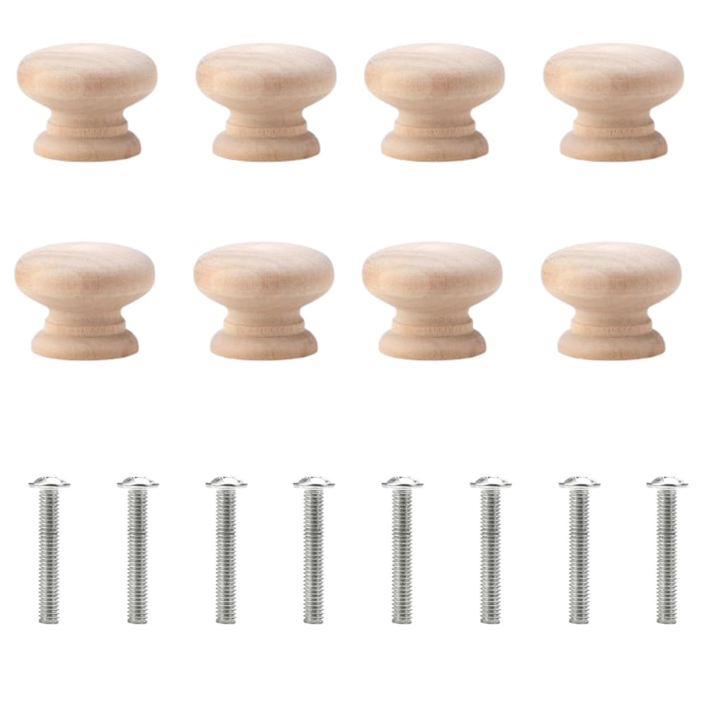 SISI UK Solid Pine Wood Cabinet Knobs with Screws 40mm Mushroom Drawer Knobs Door Pull Handles for Kitchen Cupboards & Wardrobe Doors Pack of 8
