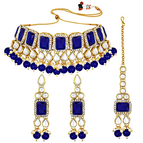 Image of Peora Crystal Faux Pearl Kundan Necklace & Jewellery Set Gift for Women