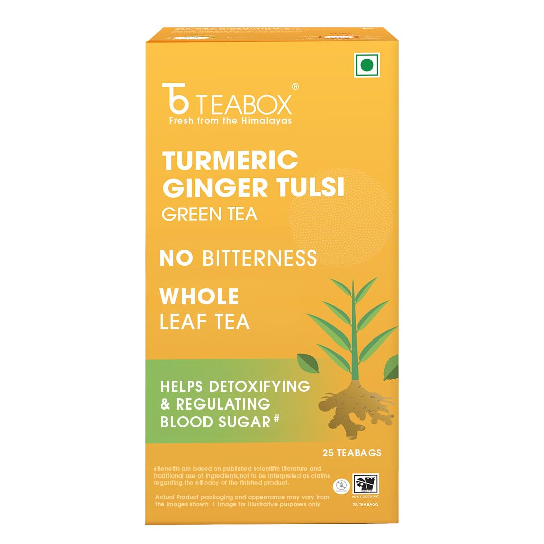 Teabox Turmeric Ginger Tulsi Green Tea Bags 25 Pieces | Flavorful & Soothing | Made with 100% Whole Leaf, Natural Ginger, Turmeric & Tulsi-image-21