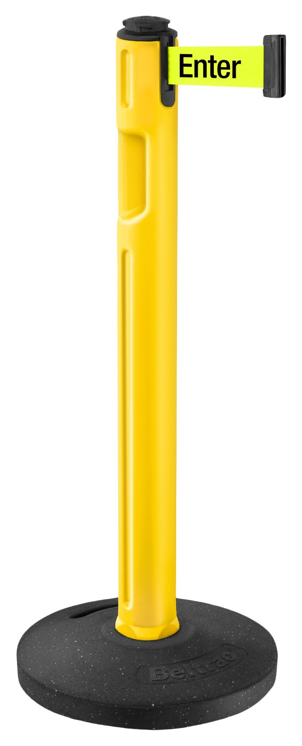 Tempest Outdoor Stanchion with 12 foot Retractable Belt, Yellow with 