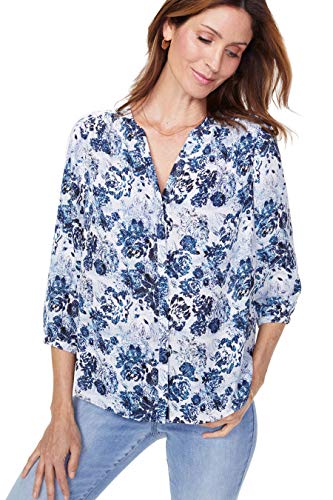 NYDJ Women's Pintuck Blouse, Bay Blues Garden, S