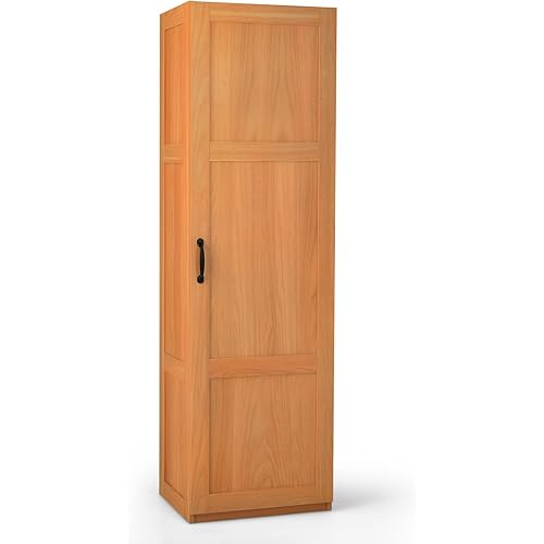 Giantex Kitchen Pantry, Tall Storage Cabinet Single Door, 4-Tier Floor Storage Cabinet for Bathroom, Living Room, Bedroom, 18"x14"x 60" (Oak Color)