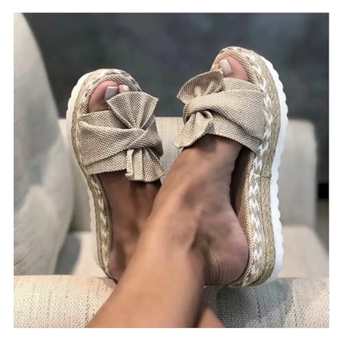 Wedge Sandals for Women 2025, Espadrille Bowknot Open Toe Slip On Slippers Platform Wedge Sandals Dressy Casual,Comfortable Walking Slides for Women Summer