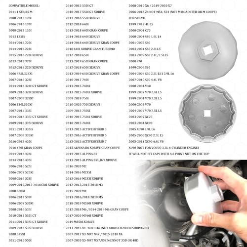 Rebvugr Heavy Duty 74mm 14 Flutes Oil Filter Wrench, Oil Filter Tool, 3/8" Square Drive Oil Filter Removel Tools, Oil Housing Cap Socket Remover Compatible with Toyota Porsche Audi Mazda Tribute