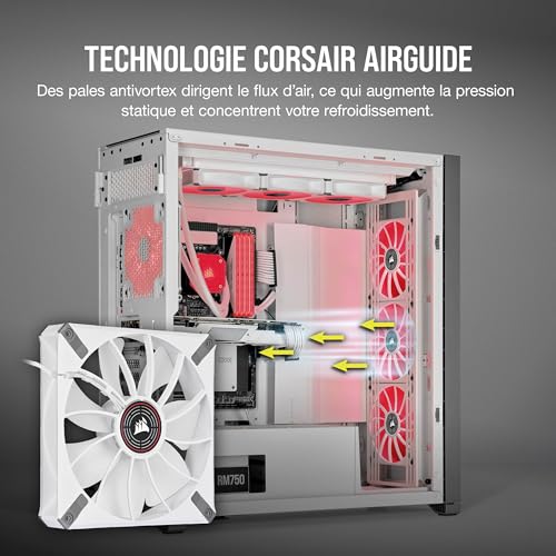 Corsair ML140 LED ELITE, 140 mm PWM Ventilateur à Rouge (Technologie CORSAIR AirGuide, Roulement à Lévitation Magnétique, Jusqu’à 1 600 tr/min, Huit LED Ultralumineuses) Vendu Seul, châssis Blanc