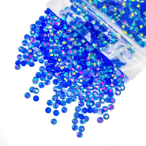 qiipii 620PCS 6mm Transparent Royal Blue AB Resin Rhinestones Clear Dark Blue Flatback Jelly Stones Bulk SS30 Diamonds Gems Charms for Nails Face Eyes Makeup Tumblers Bottles DIY Crafts Decor Shoes