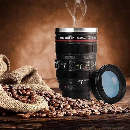 Senon Objektif Kupa Lens Kupa Kahve Ve Çay İçin Termos Kupa Fotoğraf Tutkunları İçin Dekoratif Hediyelik 350 ml (Cam Kapak) - Görsel 2