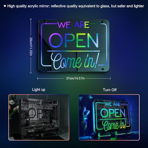 Image of ineonlife Open Neon Sign Come in We are Open Mirrored Colorful LED Lights for Business Decor Bright Led Light Signs Window Door Decoration Bar Shop Coffee Salon Store