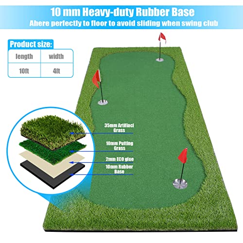 Boburacn Golf Putting Green/Mat-Golf Training Mat- Professional Golf Practice Mat- Green Long Challenging Putter For Indoor/Outdoor (Green, 4X10Ft) #TOP3