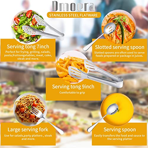 8 Pieces Stainless Steel Flatware Serving Utensils, Include 2 Serving Spoons, 2 Slotted Spoons, 2 Tongs And 2 Forks For Party Buffet Banquet Kitchen #TOP3