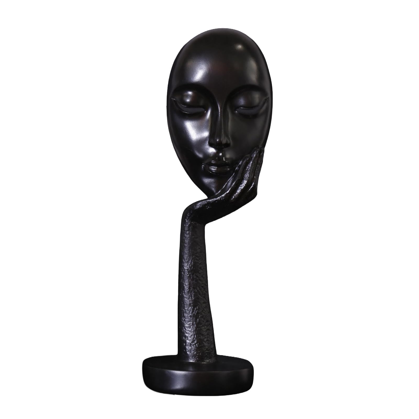 sugerou Abstract Contemplative Face Resin Sculpture, Minimalist Hand-on-Chin Bust Statue for Desk Living Room Office Creative Art Decor Entryway Bookshelf Gift for Art Lovers Black M