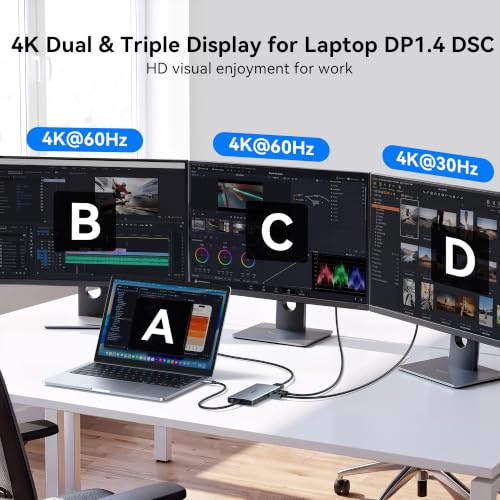Image of USB C Docking Station Dual Monitor Laptop Docking Station with 2 HDMI DP 8K | 15 in 1 Docking Station 3 Monitors with 100W PD 6 USB A /C Ports Button USB C Hub Multiport Adapter for Dell HP Windows Laptop