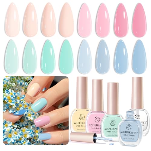 AZUREBEAUTY Nail Polish Set, 4 Colors Pastel...
