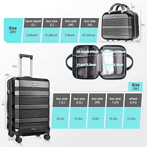 Carry On Luggage 22x14x9 Airline Approved, Hard Case Luggage Sets 2 Piece, PC+ABS Small Luggage Suitcase with TSA Lock & Spinner Wheels (14/20) - Black3