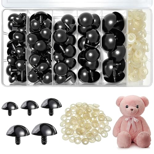 172pcs Large Black Safety Eyes for Amigurumi Crochet – 18-30mm Plastic Doll Eyes with Washers, Assorted Sizes for DIY Stuffed Animals, Teddy Bears, Plush Dolls, and Craft Making Supplies
