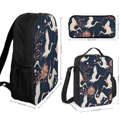 3 Piece Backpack for Women Men Lightweight Causal Daypack Shoulder Bag Set with Insulated Lunch Bag And Pencil Case Organizers Peach And White2