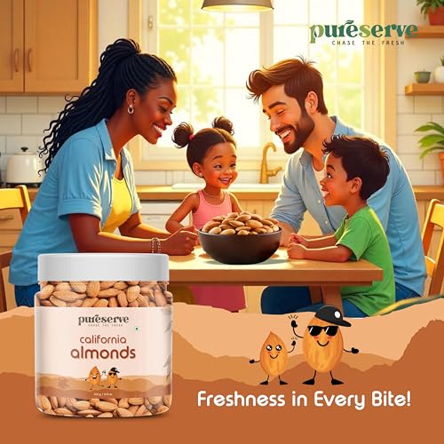 Image of Pureserve Natural California Almonds 250g - Whole Badam Giri | High in Protein, Fiber & Essential Nutrients | Boosts Immunity & Energy | 100% Natural, Gluten-Free Superfood | Jar Pack OF 1