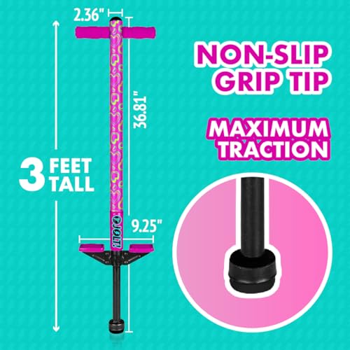 Image of Flybar Jolt Pogo Stick for Kids, Perfect for Beginners w /Foam-Covered Metal Frame, Handles & Padding, Non-Slip Foot Pads, Wide Tip, Outdoor Active Play Toy for Boys & Girls, Ages 6+, Pink Hearts