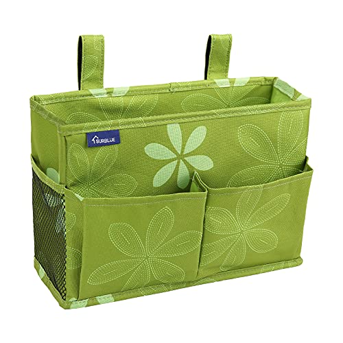 Image of Surblue Bedside Caddy Hanging Organizer Storage Bag for Bunk and Hospital Beds, College Dorm Rooms, Baby Rails, Camp Chairs, Wheelchair - 4 Pockets, 2 Hooks (Flower)