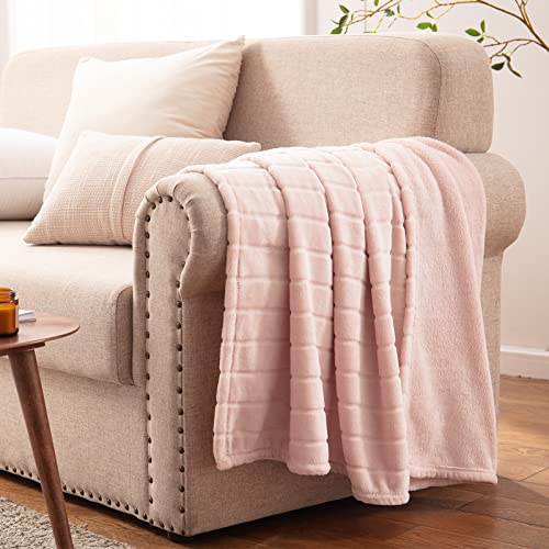 Bertte 330 Gsm Lightweight Fluffy Cozy Luxury Decorative Stripe Bed Couch Plush Throw Super Soft Fuzzy Warm Blanket, King(102"X 90"), Pink #TOP5
