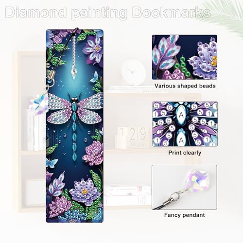 Image of 4 Pack Diamond Painting Bookmarks, 5D Dreamcatcher Butterfly Dragonfly Diamond Art Bookmark Kit with Tassels, DIY Beaded Rhinestone Book Mark Craft for Adults Beginners Reading Gift